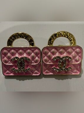 Chanel Pink Quilted CC Logo Bag Charm Earrings